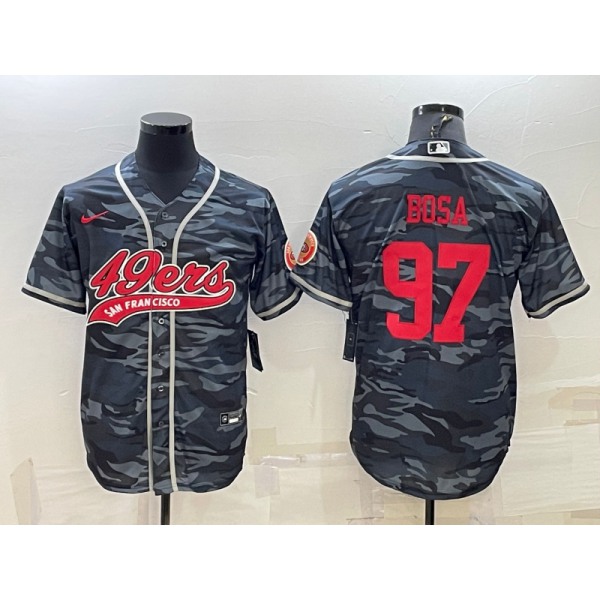 Men's San Francisco 49ers #97 Nike Bosa Grey Camo With Patch Cool Base Stitched Baseball Jersey