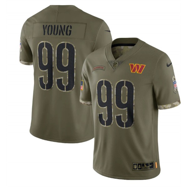 Men's Washington Commanders #99 Chase Young 2022 Olive Salute To Service Limited Stitched Jersey