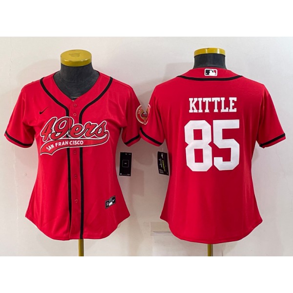 Women's San Francisco 49ers #85 George Kittle Red With Patch Cool Base Stitched Baseball Jersey