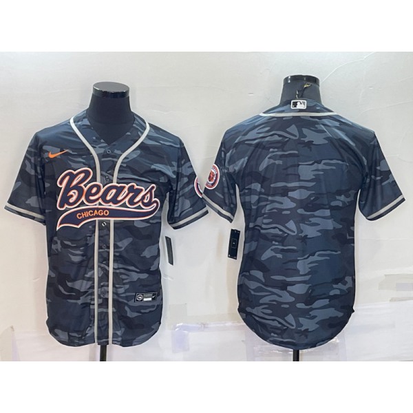 Men's Chicago Bears Blank Grey Camo With Patch Cool Base Stitched Baseball Jersey