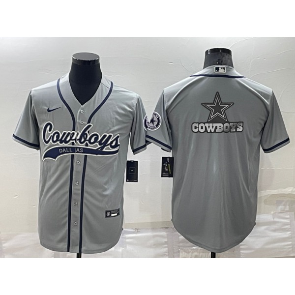 Men's Dallas Cowboys Grey Team Big Logo With Patch Cool Base Stitched Baseball Jersey