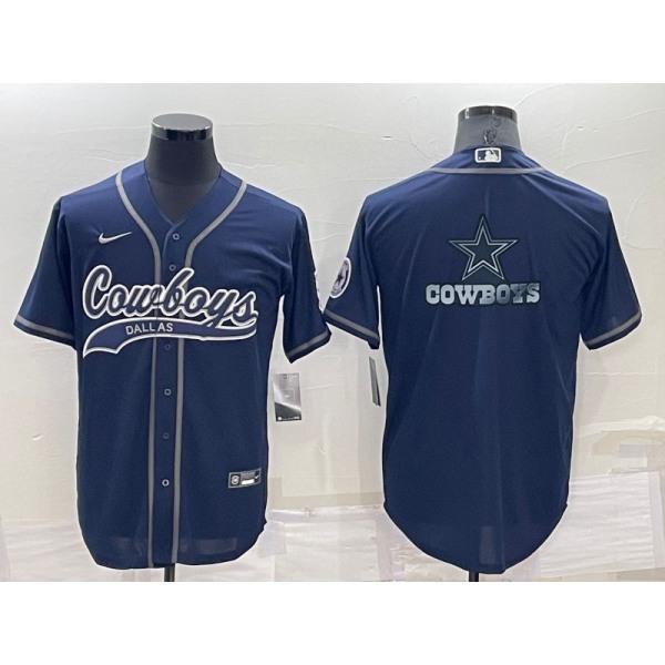 Men's Dallas Cowboys Navy Blue Team Big Logo With Patch Cool Base Stitched Baseball Jersey