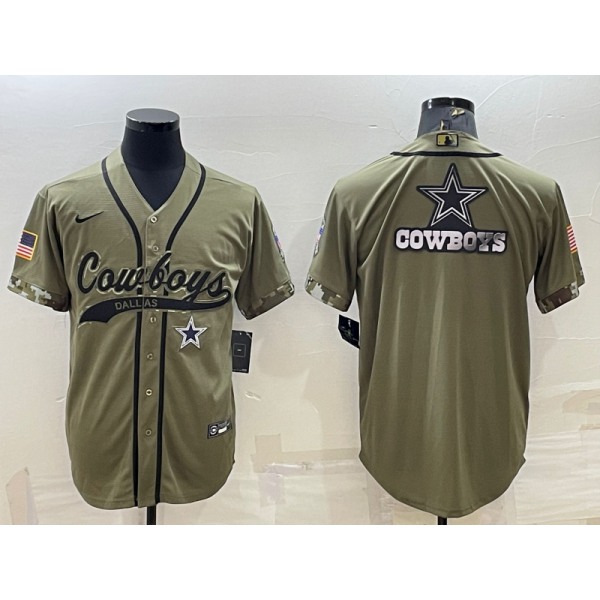 Men's Dallas Cowboys Olive Salute to Service Team Big Logo Cool Base Stitched Baseball Jersey