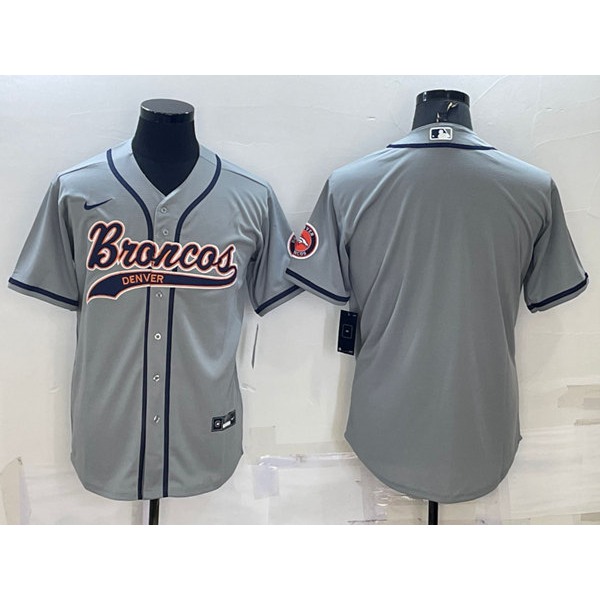 Men's Denver Broncos Blank Gray With Patch Cool Base Stitched Baseball Jersey