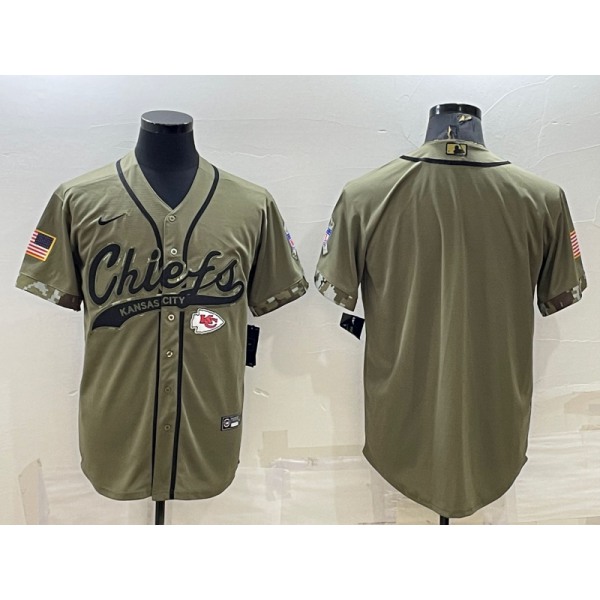 Men's Kansas City Chiefs Blank Olive Salute to Service Cool Base Stitched Baseball Jersey