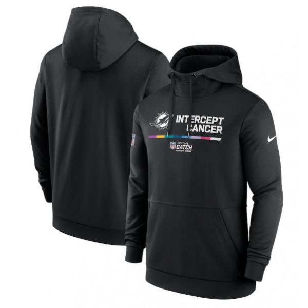 Men's Miami Dolphins 2022 Black Crucial Catch Therma Performance Pullover Hoodie