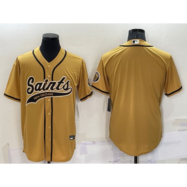 Men's New Orleans Saints Blank Gold Stitched Cool Base Nike Baseball Jersey