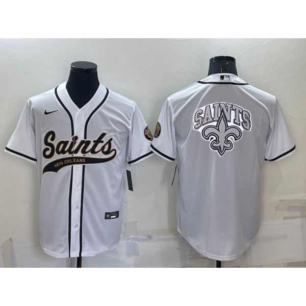 Men's New Orleans Saints White Team Big Logo With Patch Cool Base Stitched Baseball Jersey