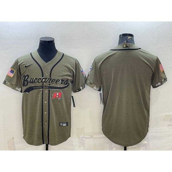 Men's Tampa Bay Buccaneers Blank Olive Salute to Service Cool Base Stitched Baseball Jersey