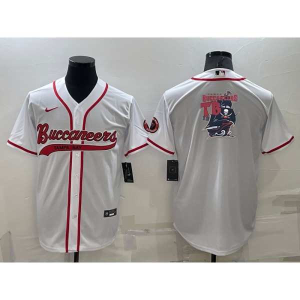 Men's Tampa Bay Buccaneers White Team Big Logo With Patch Cool Base Stitched Baseball Jersey