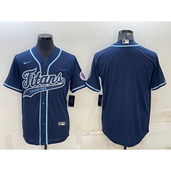 Men's Tennessee Titans Blank Navy With Patch Cool Base Stitched Baseball Jersey