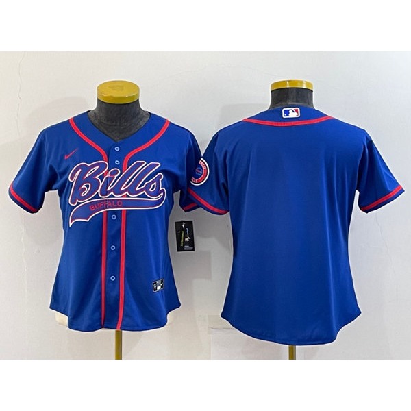 Women's Buffalo Bills Blank Royal With Patch Cool Base Stitched Baseball Jersey(Run Small)