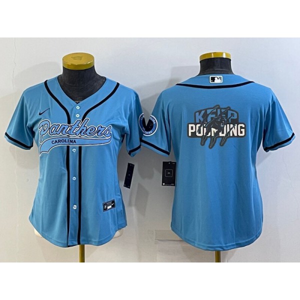 Women's Carolina Panthers Blue Team Big Logo With Patch Cool Base Stitched Baseball Jersey