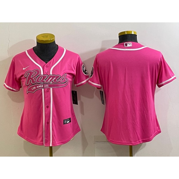 Women's Los Angeles Rams Blank Pink With Patch Cool Base Stitched Baseball Jersey