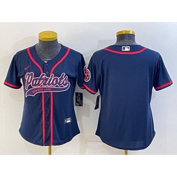 Women's New England Patriots Blank Navy With Patch Cool Base Stitched Baseball Jersey