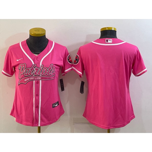 Women's New England Patriots Blank Pink With Patch Cool Base Stitched Baseball Jersey