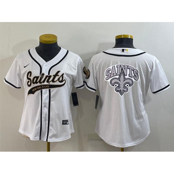 Women's New Orleans Saints White Team Big Logo With Patch Cool Base Stitched Baseball Jersey