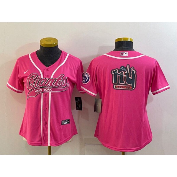Women's New York Giants Pink Team Big Logo With Patch Cool Base Stitched Baseball Jersey