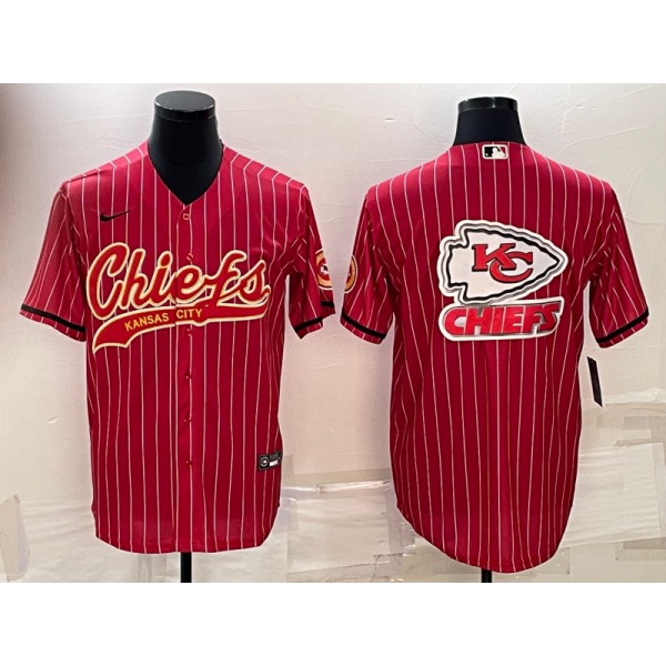 Men's Kansas City Chiefs Red Team Big Logo With Patch Cool Base Stitched Baseball Jersey