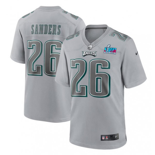 Men's Philadelphia Eagles #26 Miles Sanders Gray Super Bowl LVII Patch Atmosphere Fashion Stitched Game Jersey