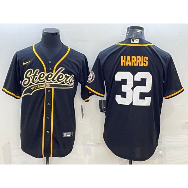 Men's Pittsburgh Steelers #32 Franco Harris Black With Patch Cool Base Stitched Baseball Jerseys