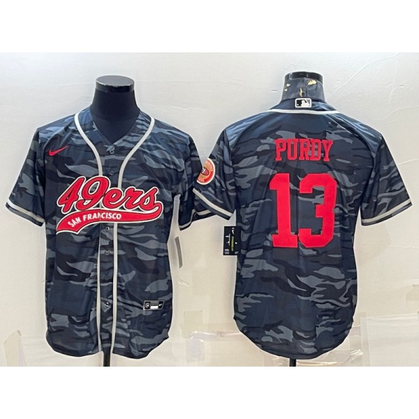 Men's San Francisco 49ers #13 Brock Purdy Grey Camo With Patch Cool Base Stitched Baseball Jersey