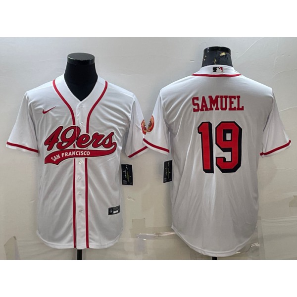 Men's San Francisco 49ers #19 Deebo Samuel New White With Patch Cool Base Stitched Baseball Jersey