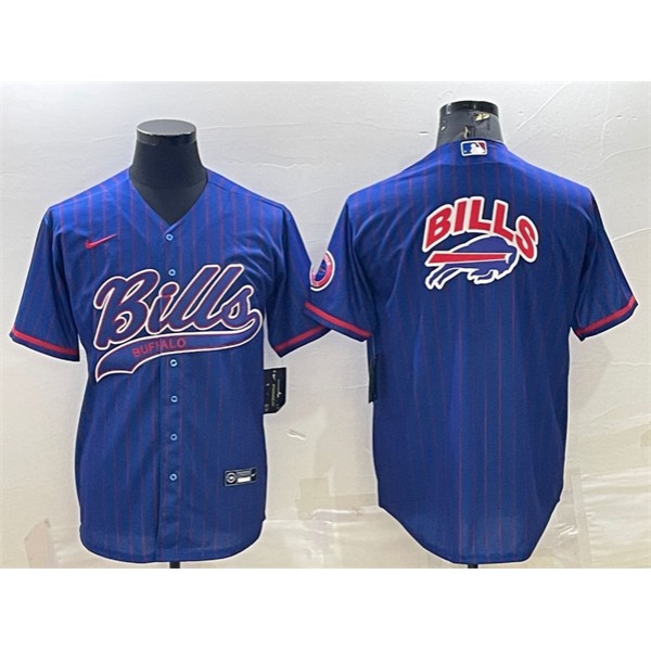 Men's Buffalo Bills Team Big Logo With Patch Cool Base Stitched Baseball Jersey