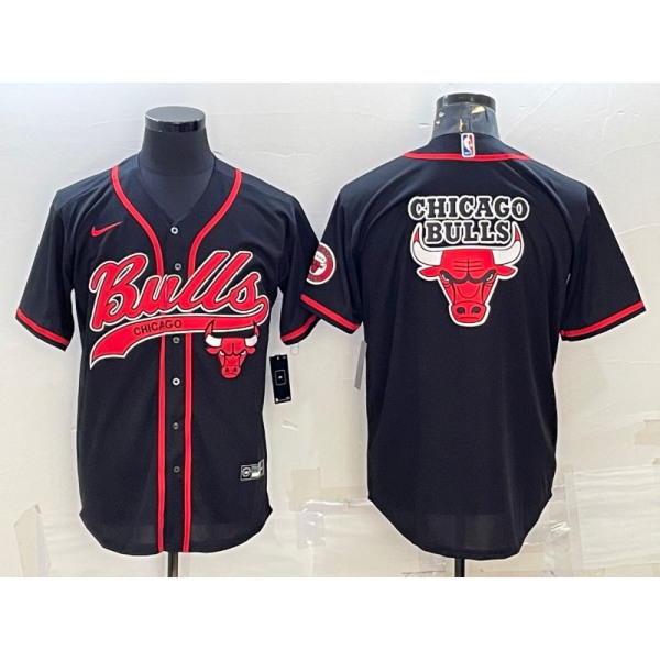 Men's Chicago Bulls Blank Black Team Big Logo With Patch Cool Base Stitched Baseball Jersey
