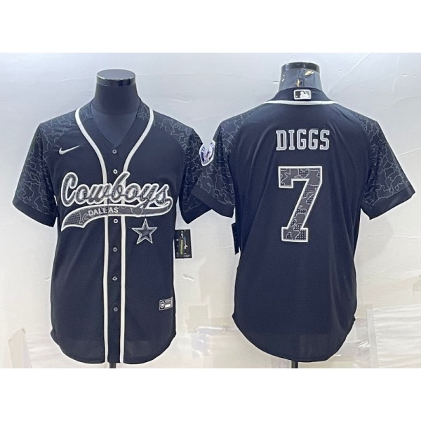 Men's Dallas Cowboys #7 Trevon Diggs Black Reflective With Patch Cool Base Stitched Baseball Jersey
