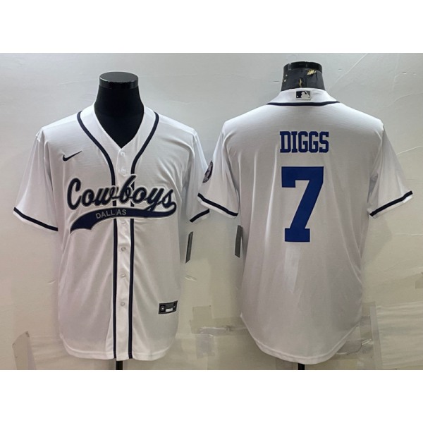 Men's Dallas Cowboys #7 Trevon Diggs White With Patch Cool Base Stitched Baseball Jersey