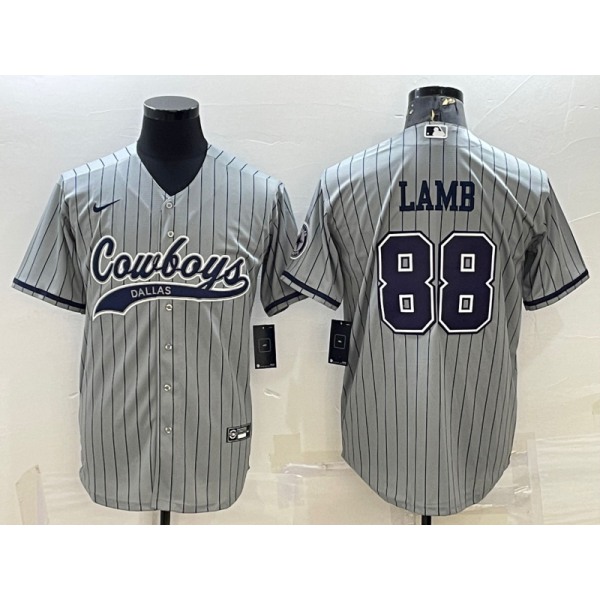 Men's Dallas Cowboys #88 CeeDee Lamb Grey With Patch Cool Base Stitched Baseball Jersey