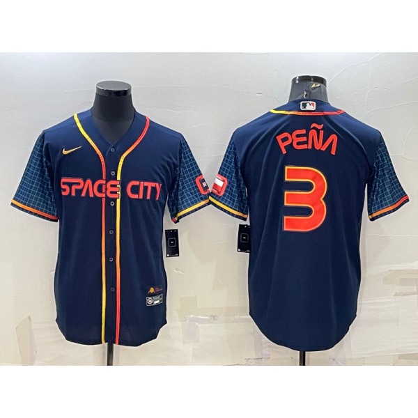 Men's Houston Astros #3 Jeremy Pena 2022 Navy Blue City Connect Cool Base Stitched Jersey