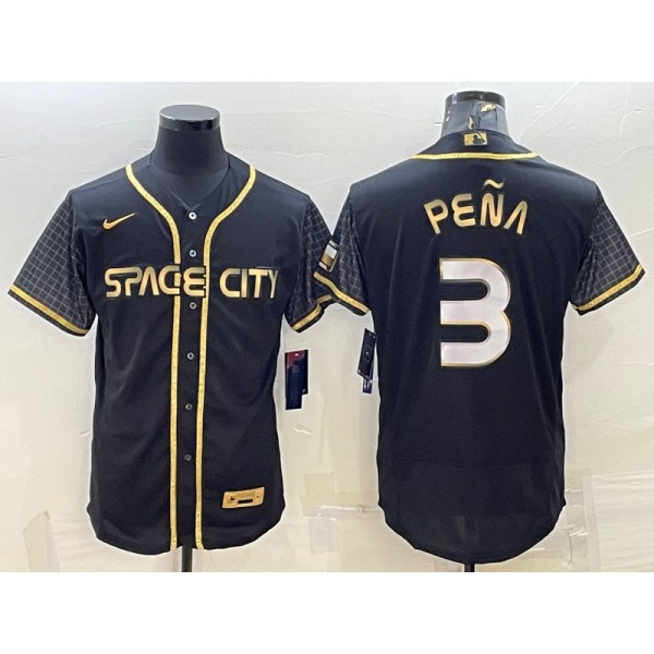 Men's Houston Astros #3 Jeremy Pena Black Gold Flex Base Stitched Jersey