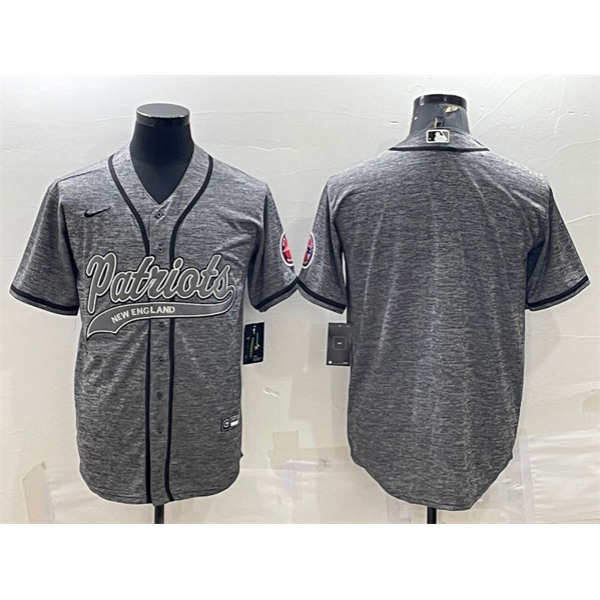 Men's New England Patriots Blank Gray With Patch Cool Base Stitched Baseball Jersey