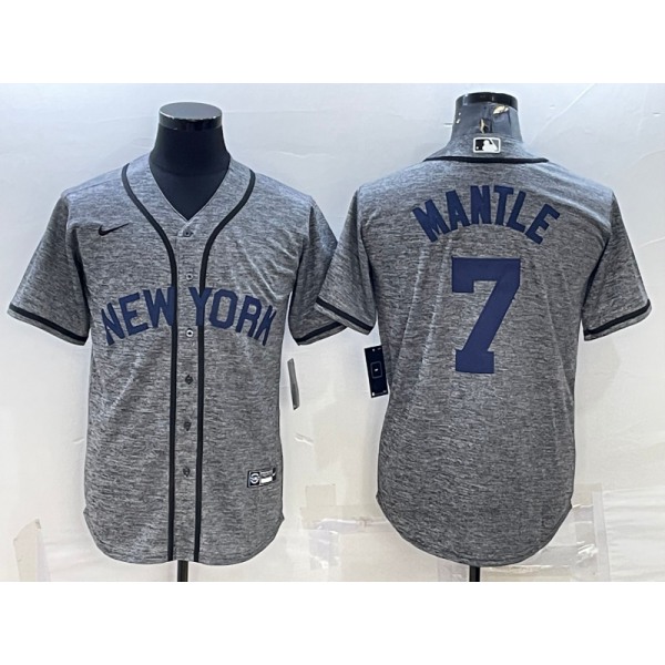 Men's New York Yankees #7 Mickey Mantle Grey Gridiron Cool Base Stitched Jersey