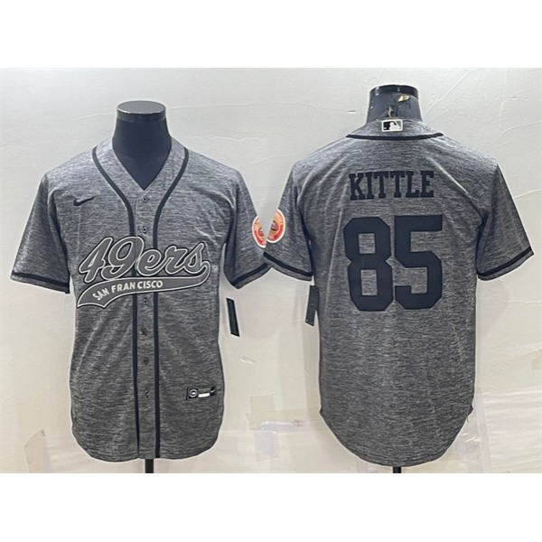 Men's San Francisco 49ers #85 George Kittle Gray With Patch Cool Base Stitched Baseball Jersey