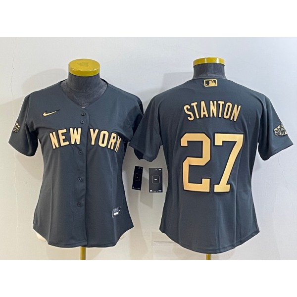Women's New York Yankees #27 Giancarlo Stanton Grey 2022 All Star Stitched Cool Base Nike Jersey