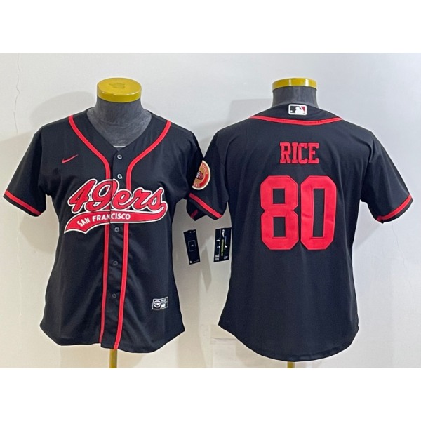 Women's San Francisco 49ers #80 Jerry Rice Black With Patch Cool Base Stitched Baseball Jersey
