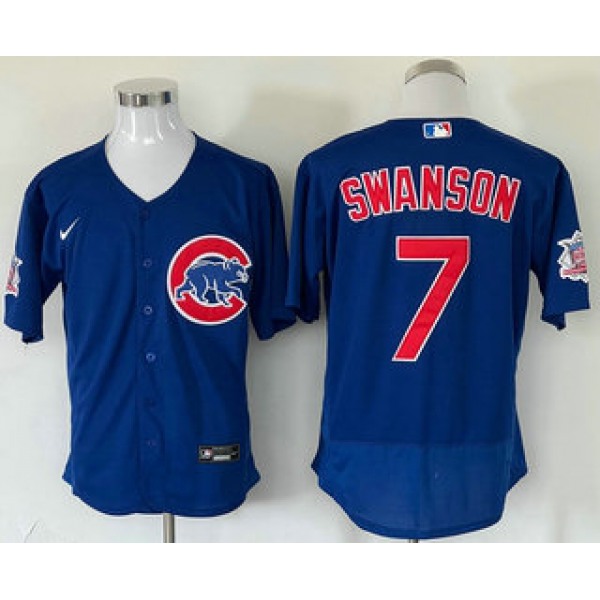 Men's Chicago Cubs #7 Dansby Swanson Blue Stitched MLB Flex Base Nike Jersey