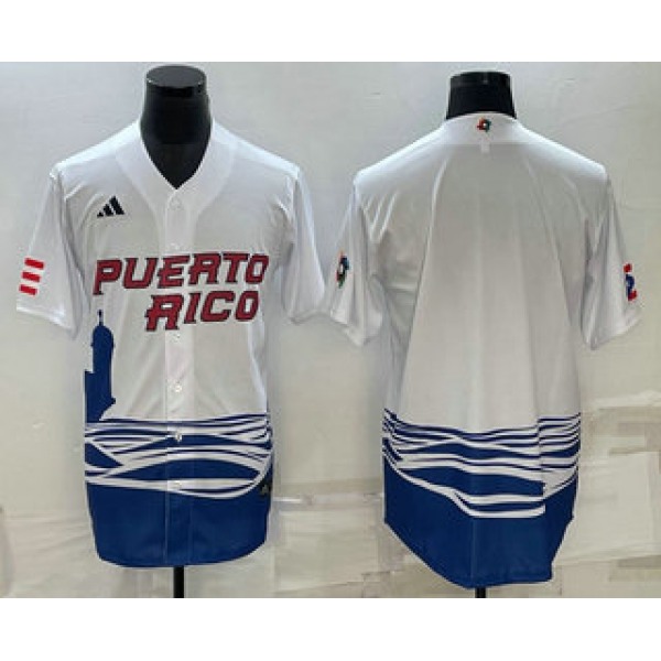 Men's Puerto Rico Baseball Blank White 2023 World Baseball Classic Stitched Jerseys