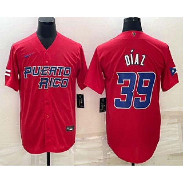 Men's Puerto Rico Baseball #39 Edwin Diaz 2023 Red World Baseball Classic Stitched Jersey