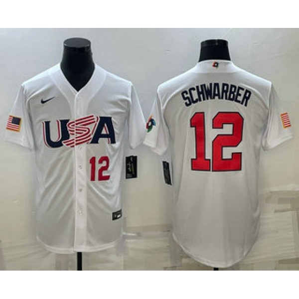 Men's USA Baseball #12 Kyle Schwarber Number 2023 White World Baseball Classic Stitched Jerseys