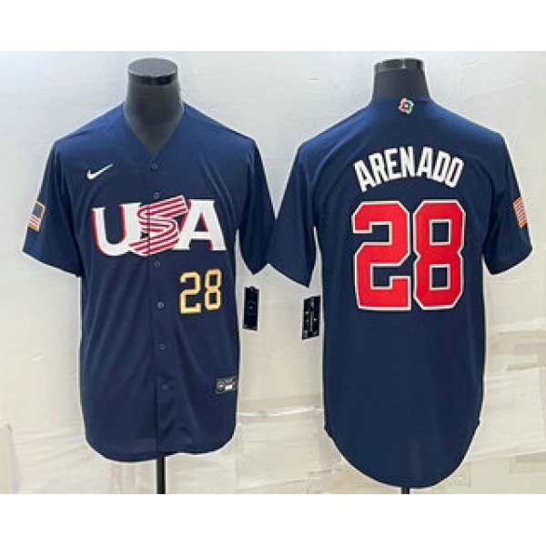 Men's USA Baseball #28 Nolan Arenado Number 2023 Navy World Baseball Classic Stitched Jerseys