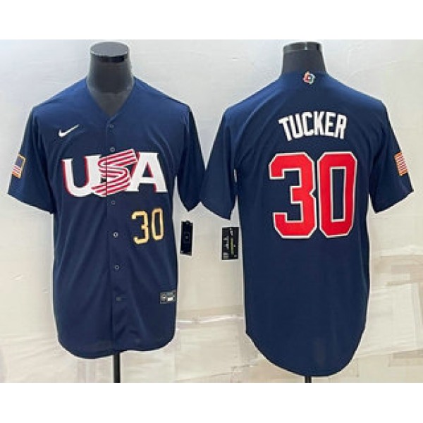 Men's USA Baseball #30 Kyle Tucker Number 2023 Navy World Baseball Classic Stitched Jersey
