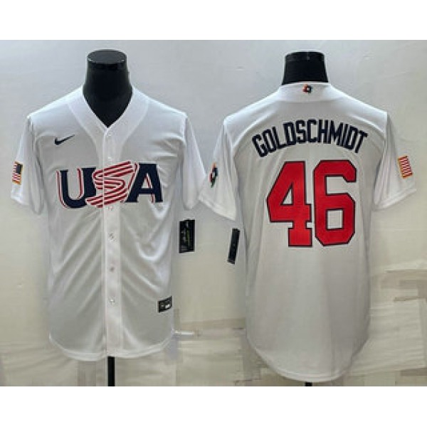 Men's USA Baseball #46 Paul Goldschmidt 2023 White World Baseball Classic Stitched Jerseys
