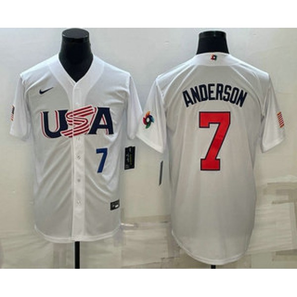 Men's USA Baseball #7 Tim Anderson Number 2023 White World Baseball Classic Stitched Jerseys