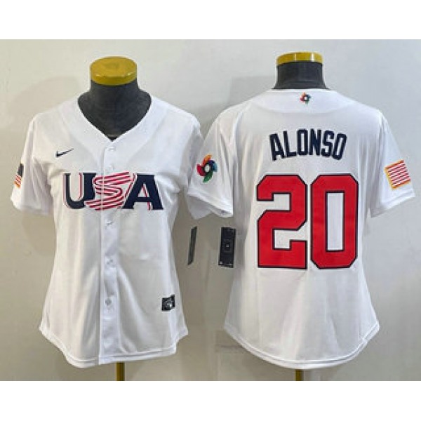 Women's USA Baseball #20 Pete Alonso 2023 White World Classic Stitched Jersey