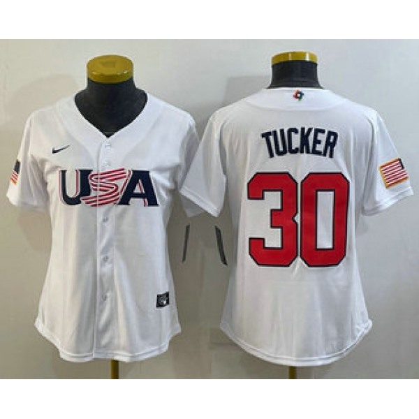 Women's USA Baseball #30 Kyle Tucker 2023 White World Classic Stitched Jersey