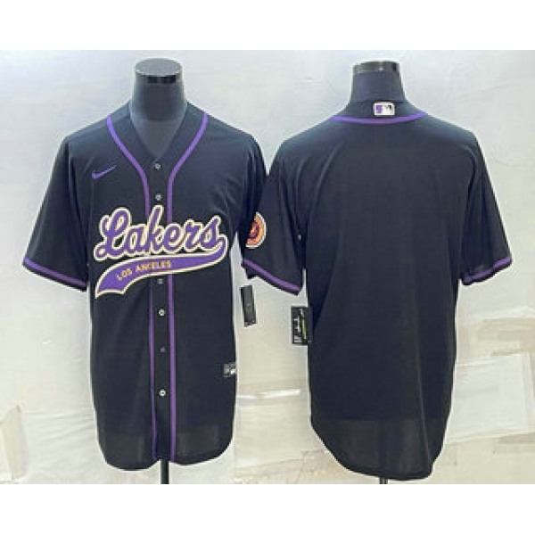 Men's Los Angeles Lakers Blank Black Cool Base Stitched Baseball Jersey